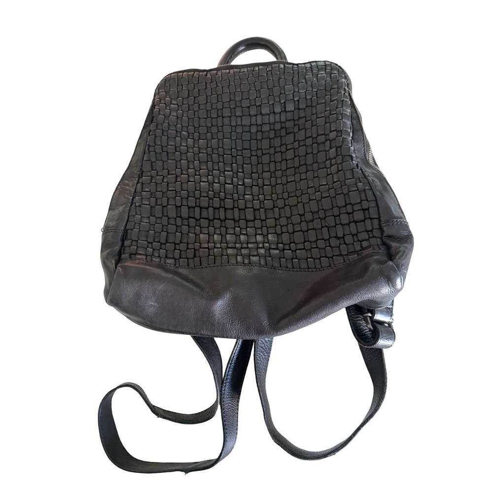 Vilenca Holland Black Leather Woven Shoulder Bag Backpack
